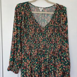 J. Crew floral Green Long Sleeve Midi Dress